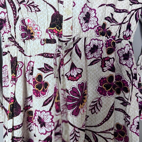 LOFT Floral Tunic Blouse Women’s Size SP White Purple Print 3/4 Bell Sleeve Top - Picture 3 of 7